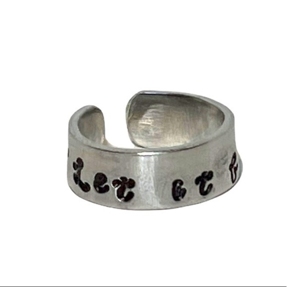 Handmade stamped Let it Go‎ dandelion silver adjustable hypoallergenic cuff ring